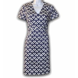 BODEN Navy Blue White Floral Sheath Pocket Dress